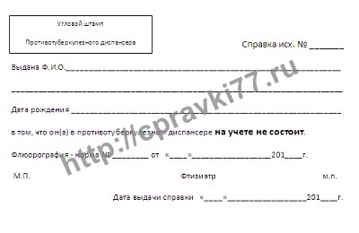 Справка из противотуберкулезного диспансера (ПТД)